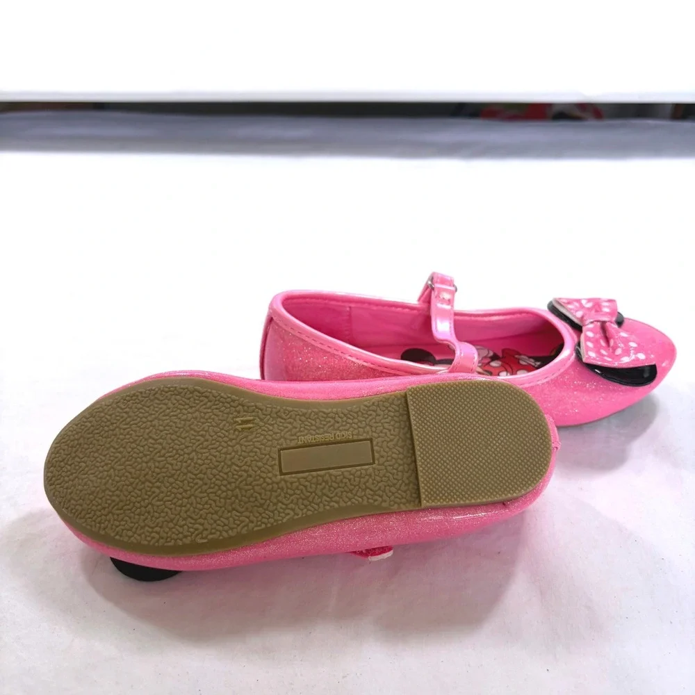 Disney Minnie Mouse Toddler Girls Pink Glitter Ballet Flat Shoes Size 11 NWT